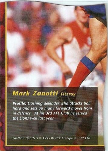 1995 Bewick Enterprises AFLPA Football Quarters #32 Mark Zanotti Back